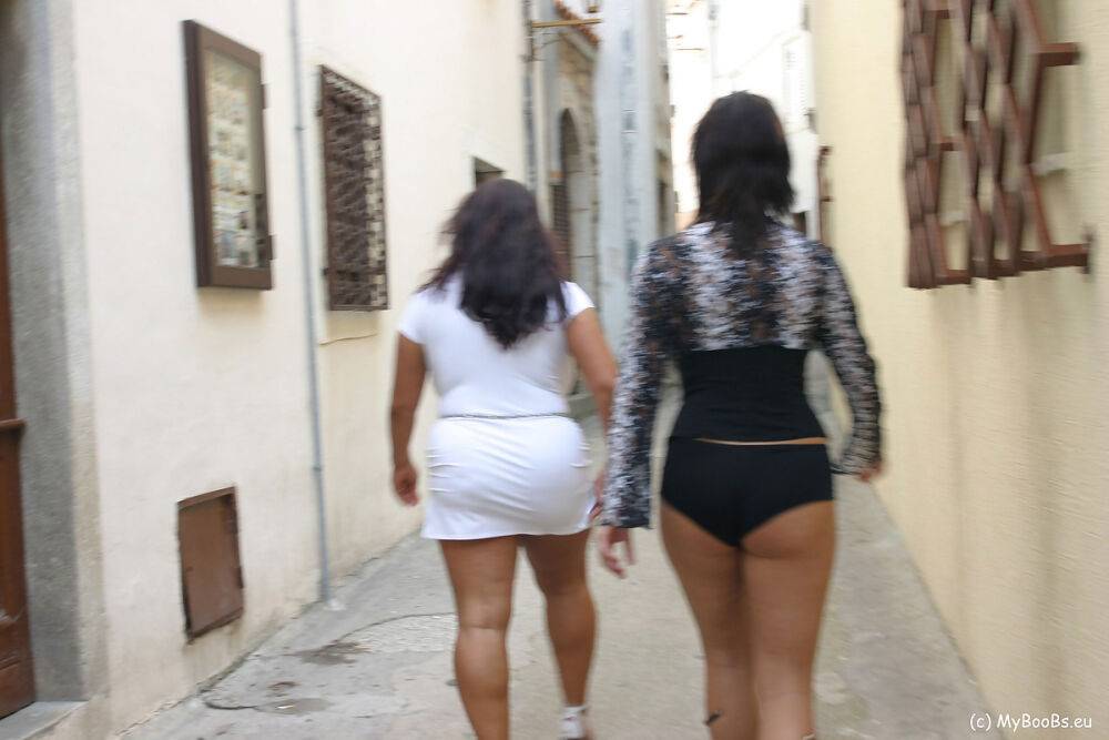 Lesbian women Aneta Buena & Kora Kryk play with their big tits in public | Photo: 4113900