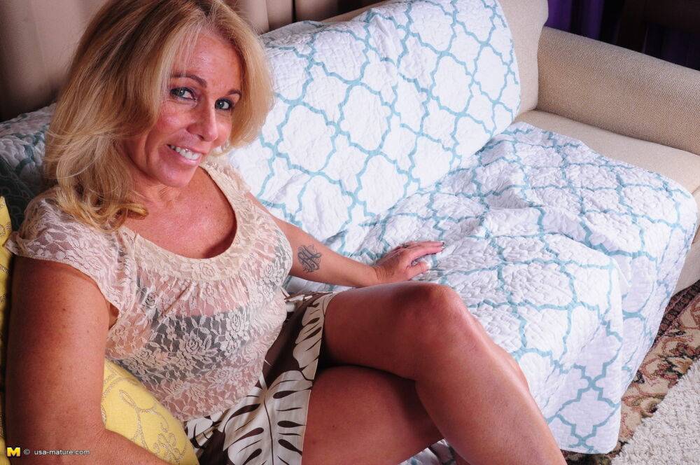 Mature mom sheds black lace underwear to lick her big nipples naked - #15