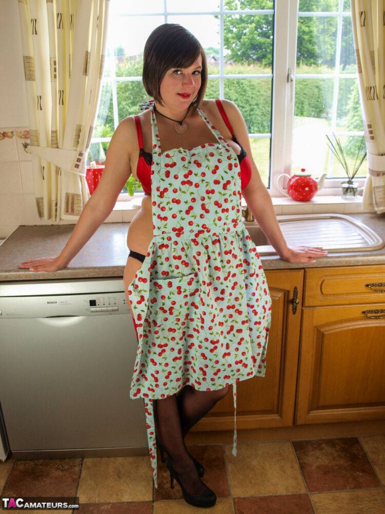 Fat amateur Roxy exposes her huge breasts in her pretties and a kitchen apron - #16