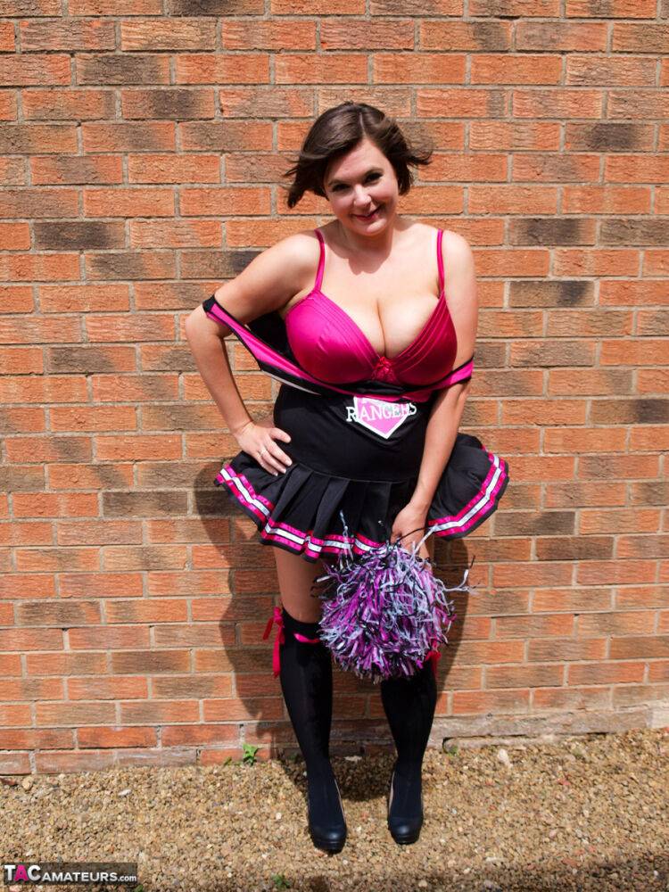 Overweight amateur Roxy doffs a cheerleader uniform in over the knee socks - #7