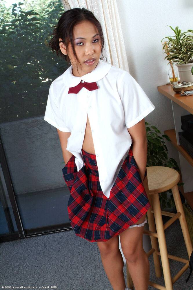 Amateur Asian babe flashing small teen schoolgirl breasts and underwear - #9