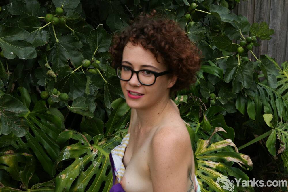 Geeky girl Rosie wears her glasses for her nude debut on the back lawn - #3
