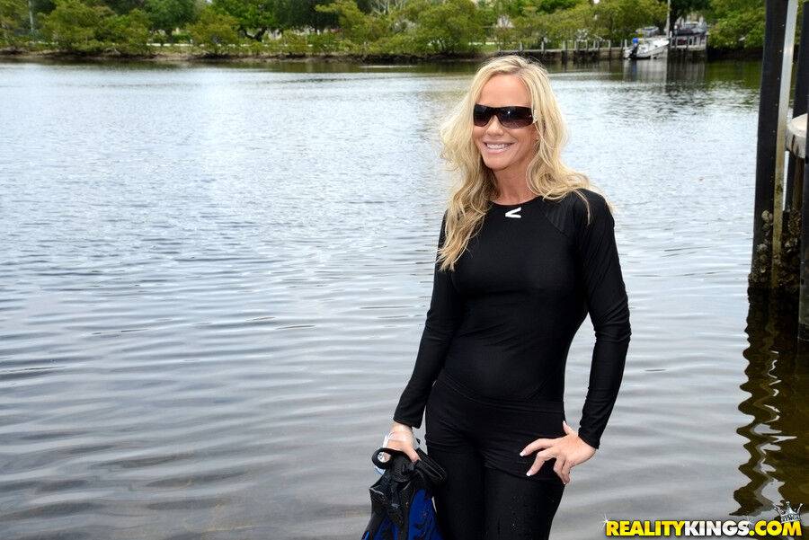 Blonde chick in wetsuit gets picked up at the lake for a quickie - #1