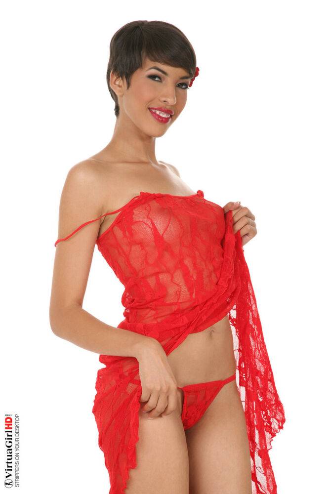 Short haired Latina with small boobs Jasmine Arabia looks sexy in red outfit - #1