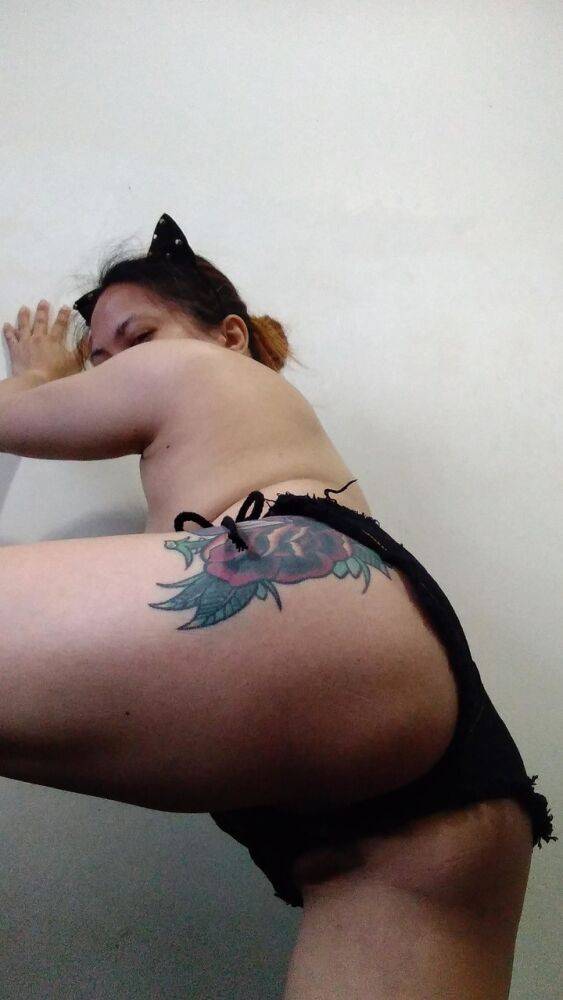 Showing off my black short shortsAsian,Asses,Small tits - #11