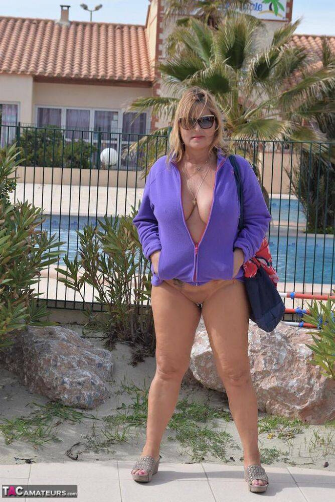 Shameless MILF Nude Chrissy flashes her big knockers and pussy in public - #13