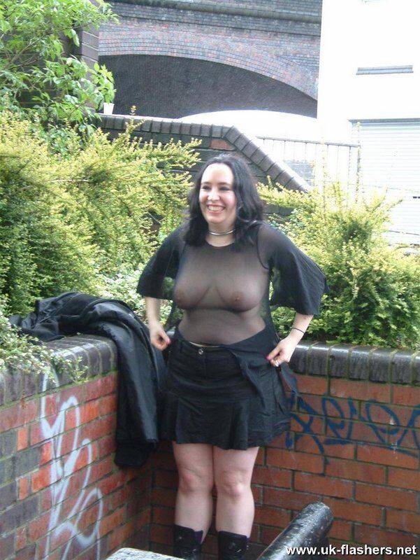 Overweight British woman flashes her big ass and twat in see thru top - #7