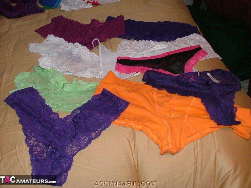 Mature amateur Adonna shows her large tits while trying on bras and panties - #15