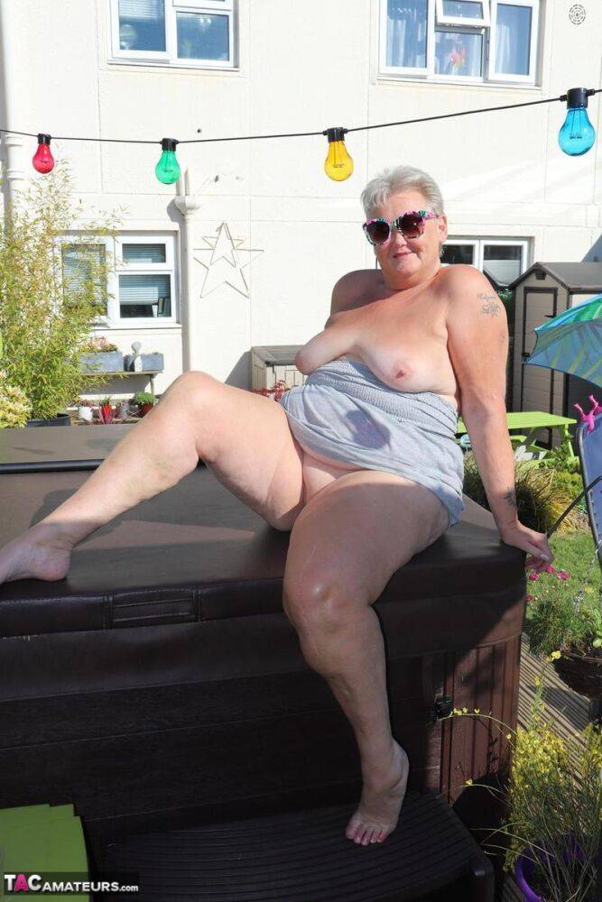 Fat nan Valgasmic Exposed licks a shoe while exposing herself in the backyard - #8