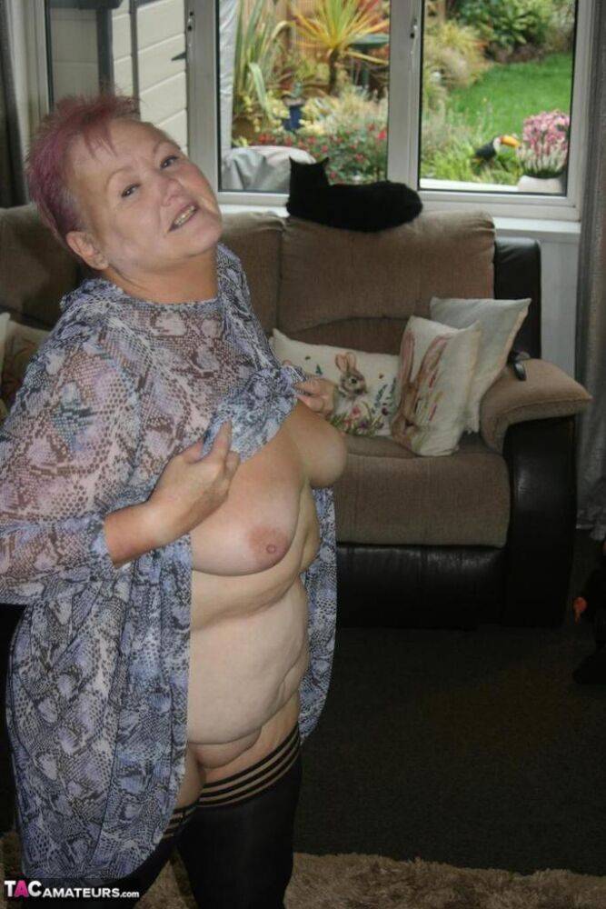 Fat nan Valgasmic Exposed casts off her dress to go naked in black stockings - #10