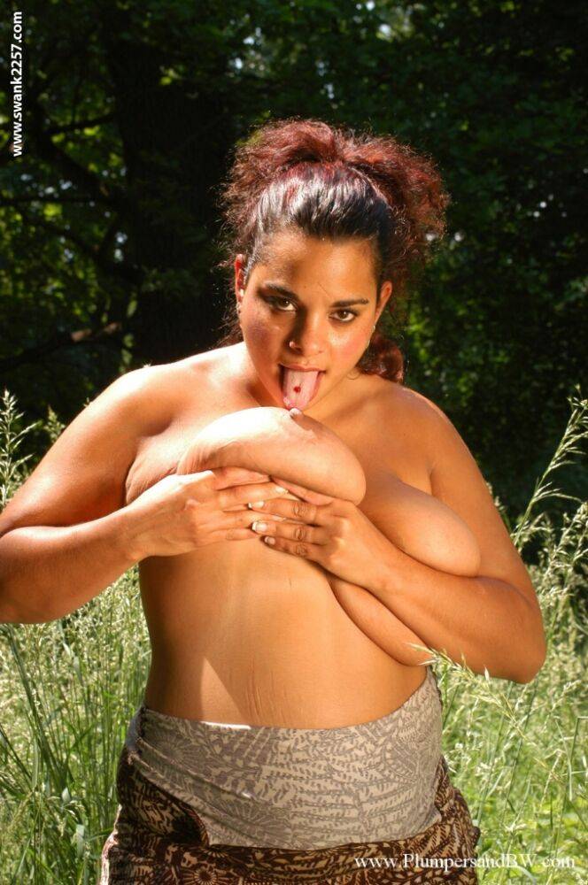 Fat girl licks a nipple while getting naked while getting naked in long grass - #2