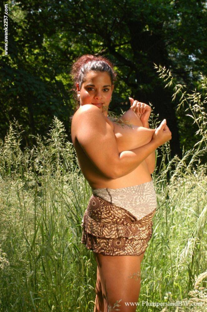 Fat girl licks a nipple while getting naked while getting naked in long grass - #5