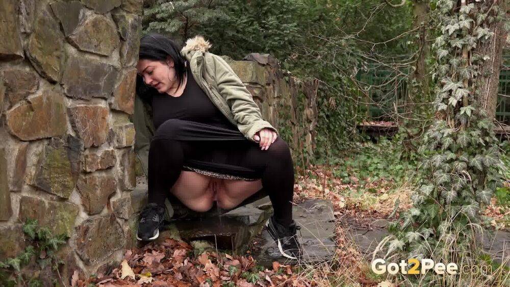 Fat female Dora Black gets caught peeing behind the bushes on security cam - #5