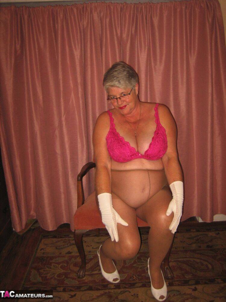 Old amateur Girdle Goddess strips completely naked in a confident manner - #3