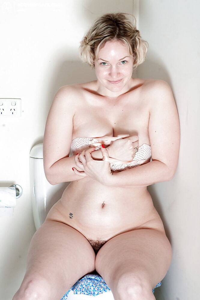 Blonde BBW Zita undresses in bathroom and takes hairy cunt to the shower - #3