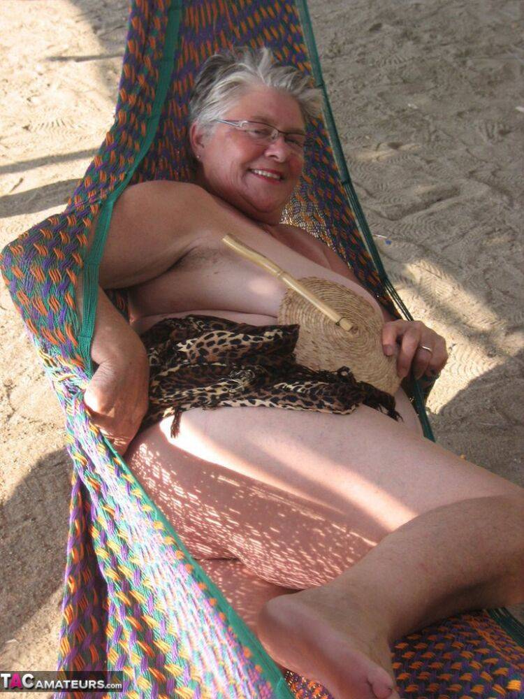 Obese nan Girdle Goddess bares her large tits and fat belly on a hammock - #10