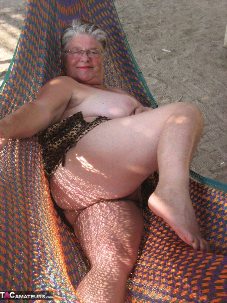 Obese nan Girdle Goddess bares her large tits and fat belly on a hammock - #2