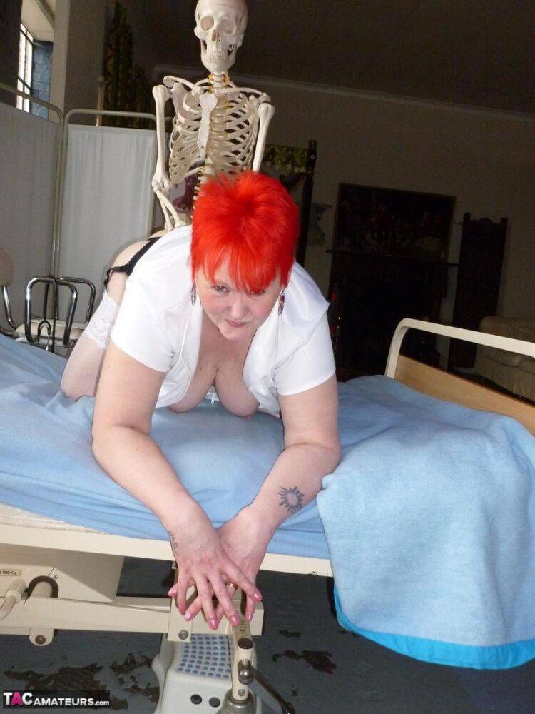 Older redhead nurse Valgasmic Exposed gets banged by a dildo wielding skeleton - #6