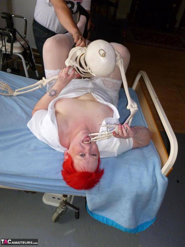 Older redhead nurse Valgasmic Exposed gets banged by a dildo wielding skeleton - #5