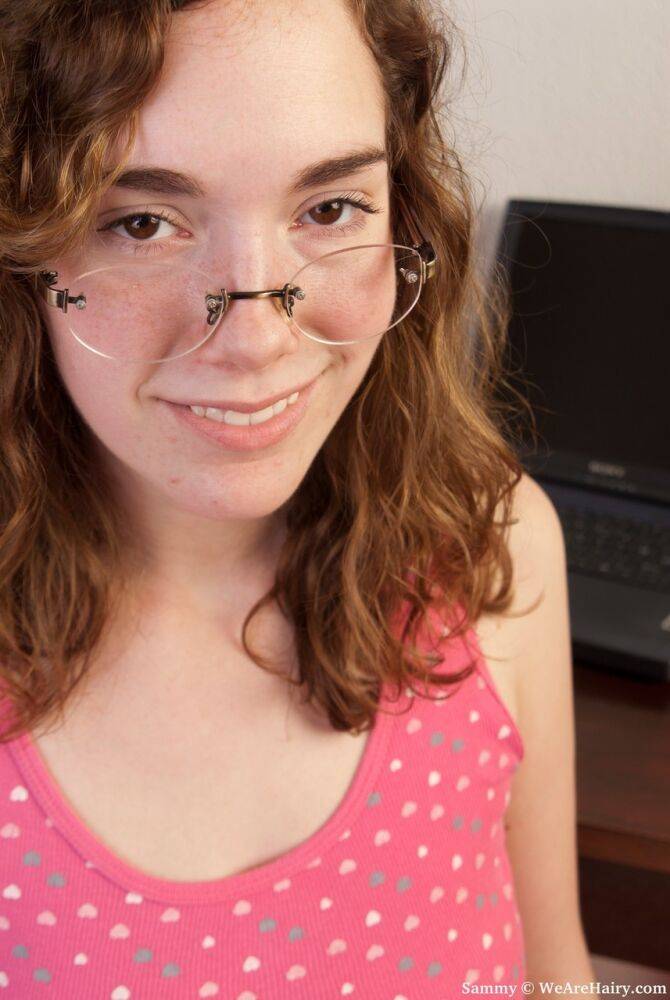 Quiet teen in glasses isn't too shy to show her hairy beaver - #2