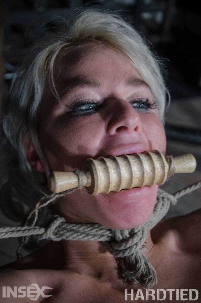 Platinum blonde London River is gagged and tied up in a dungeon - #3