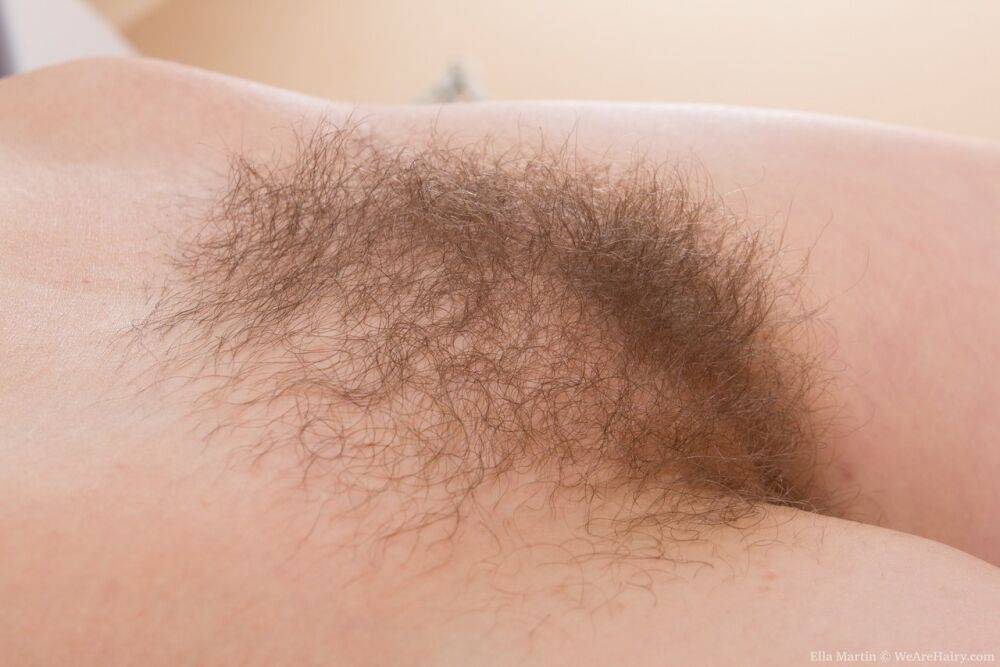 Dark haired amateur stretches out her hairy muff during a closeup - #5