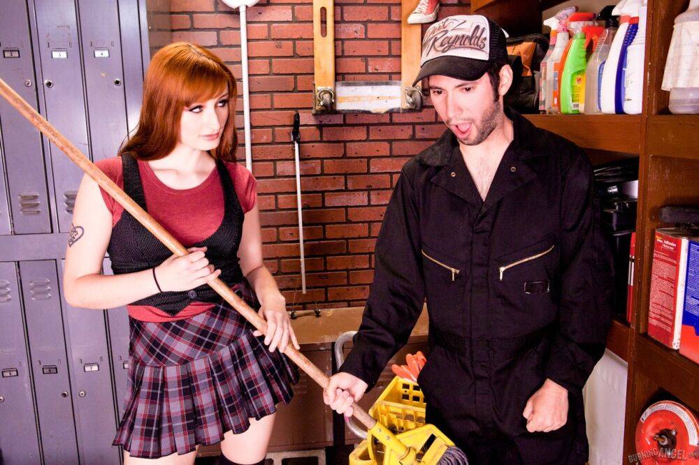 Hot redhead Violet Monroe seduces the janitor while he's mopping school floors - #10