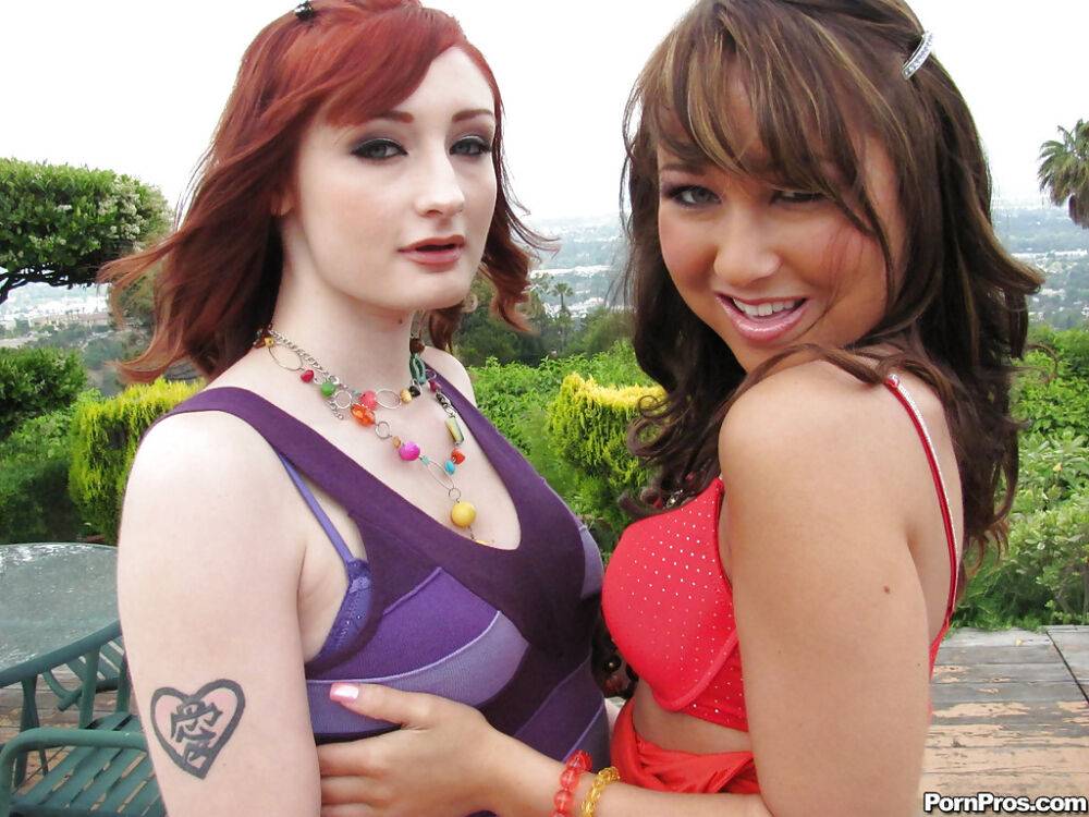 Hot lesbians in miniskirts Jesse Jordan and her friend spread pussy | Photo: 4549534