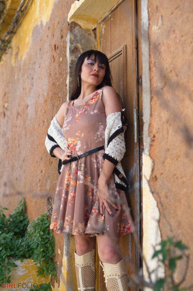 Asian model Sophia Jade flashes her upskirt panties on a cobblestone street - #6