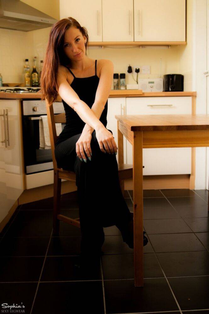 British glamour model Sophia Smith strips to sexy stockings in her kitchen - #5