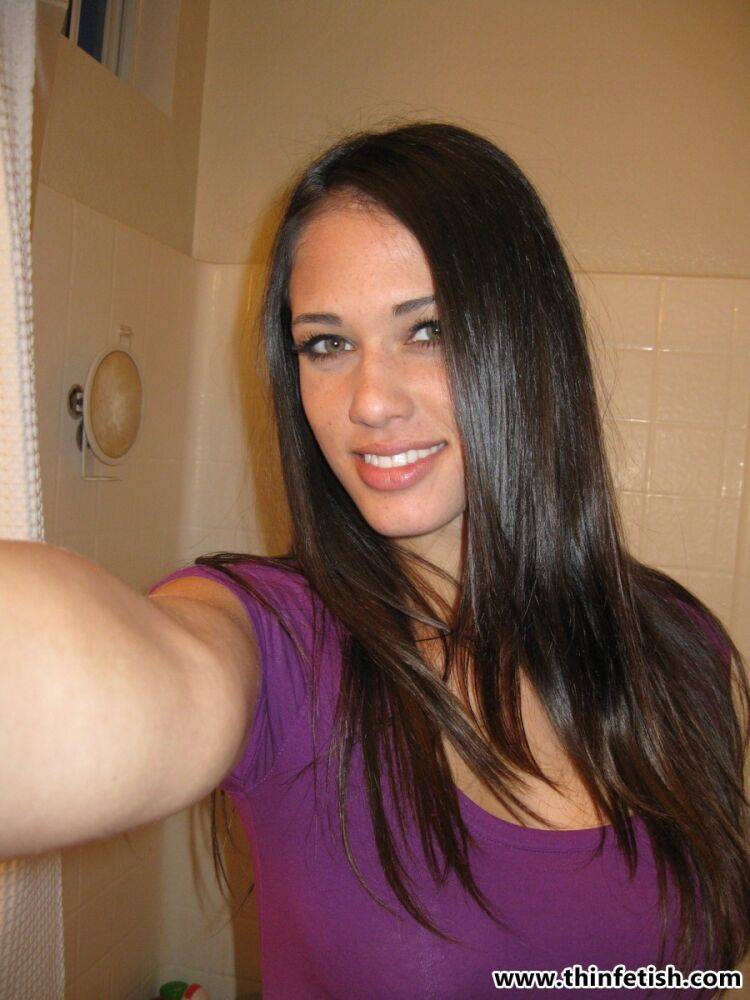 Skinny girl Tiffany Thompson takes nude selfies in a bathroom mirror - #15