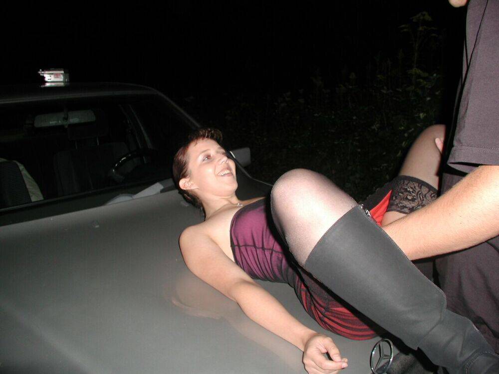 Ex girlfriend with small tits gets banged at night over a car hood after party - #2