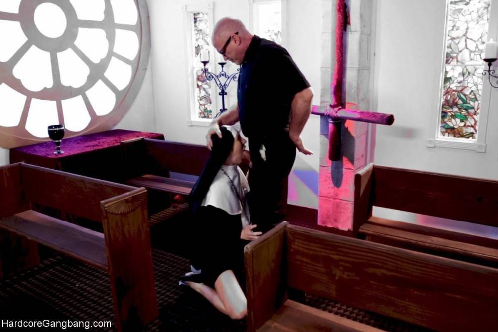Cute nun gangbanged by 5 priests in chapel - #3
