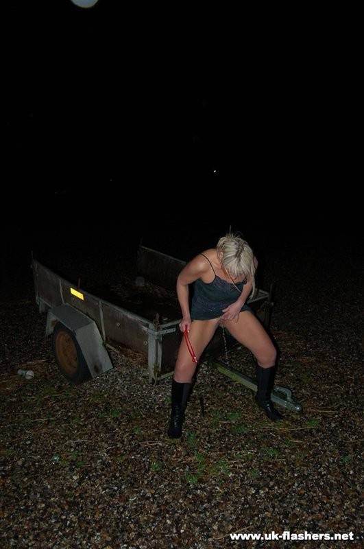 Blonde british girl peeing outside in the night - #1