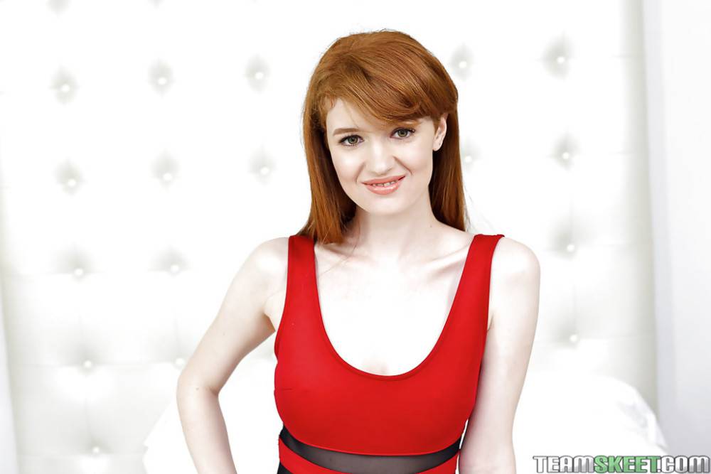 Young redhead amateur abbey rain displays her delicious pale body - #2