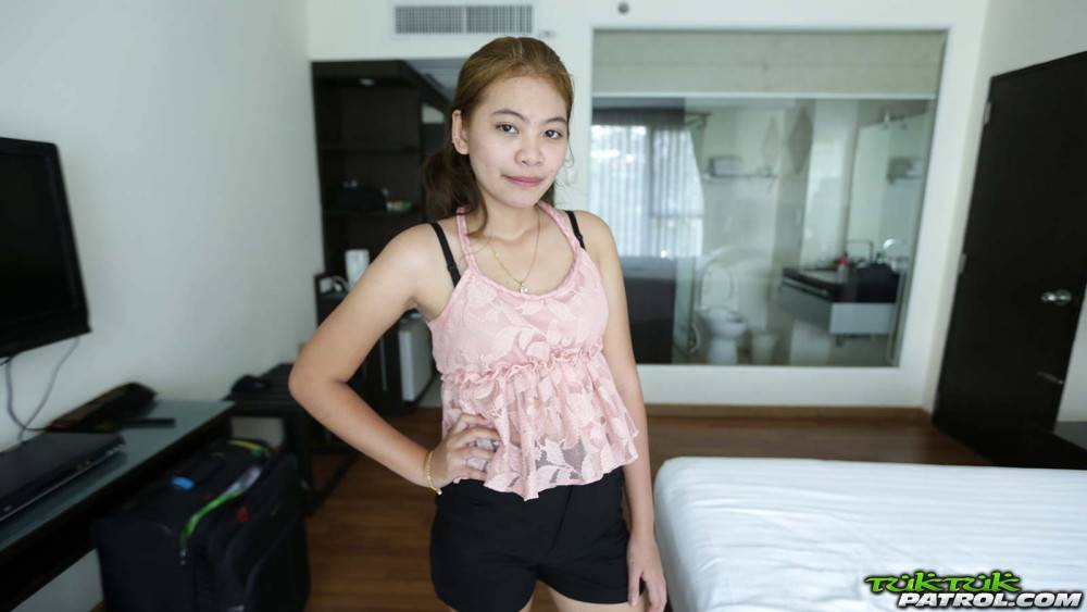Shy and cute thai strips and poses in hotel room - #2
