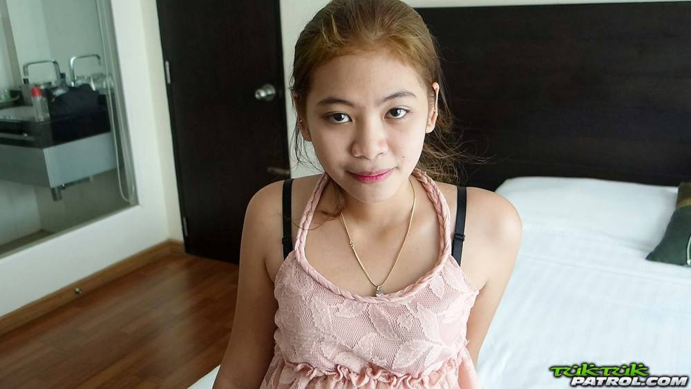 Shy and cute thai strips and poses in hotel room - #1