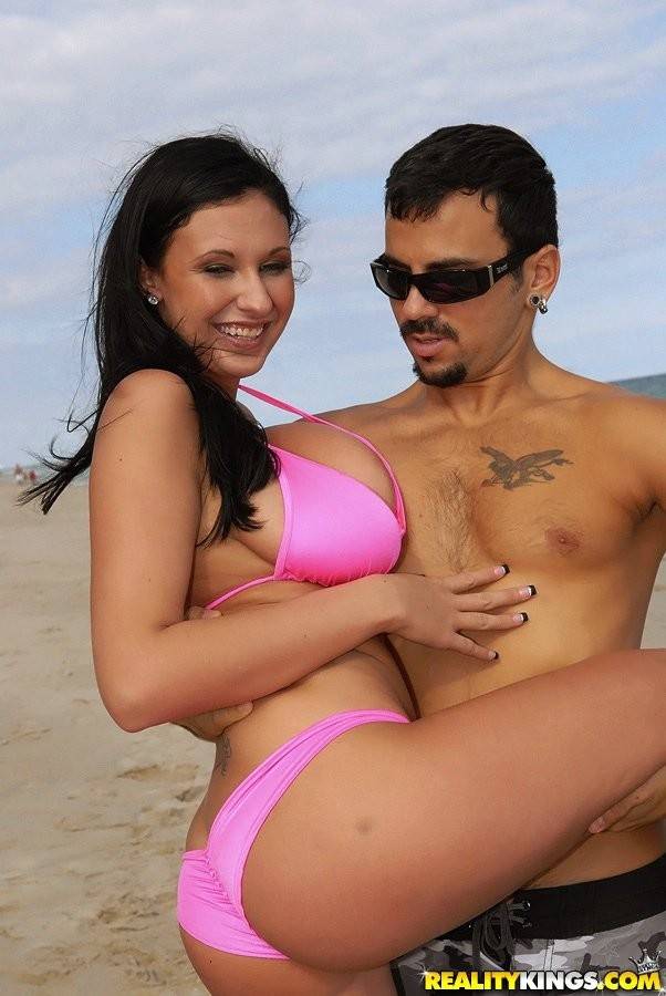 Hot brunette in pink bikini is picked up at the beach and hardly screwed - #2