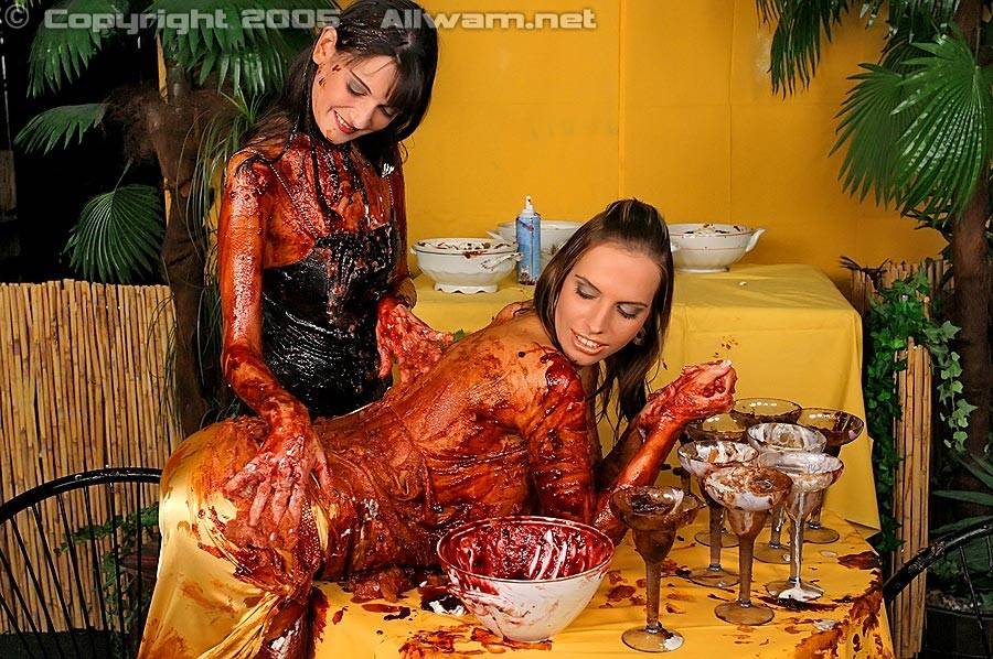 Lesbian babes getting covered in messy chocolate sundaes - #8