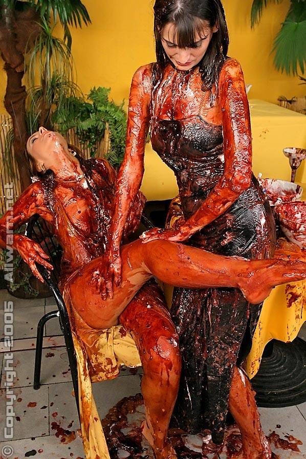 Lesbian babes getting covered in messy chocolate sundaes - #13