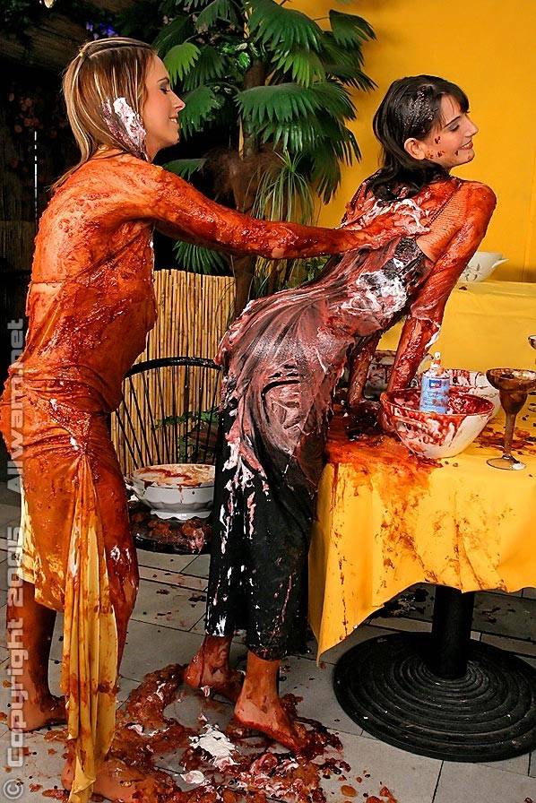 Lesbian babes getting covered in messy chocolate sundaes - #12