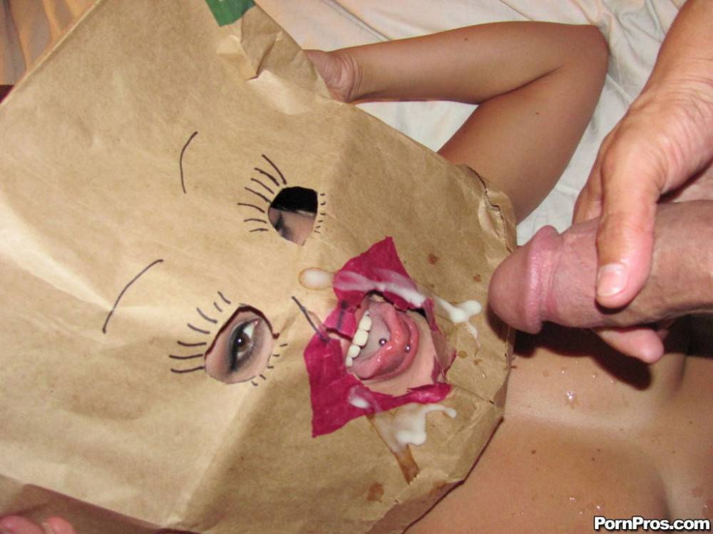 Busty gf fucked n facialed with paper bag on head - #15