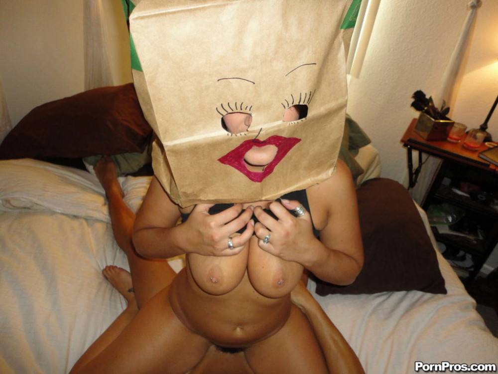 Busty gf fucked n facialed with paper bag on head - #9