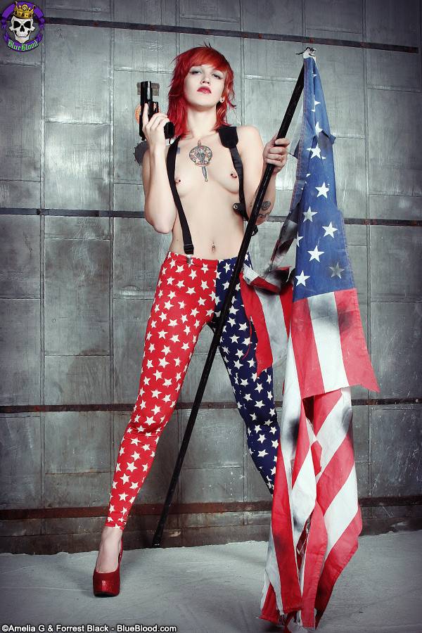 Tattooed redhead celebrates independence day - #3