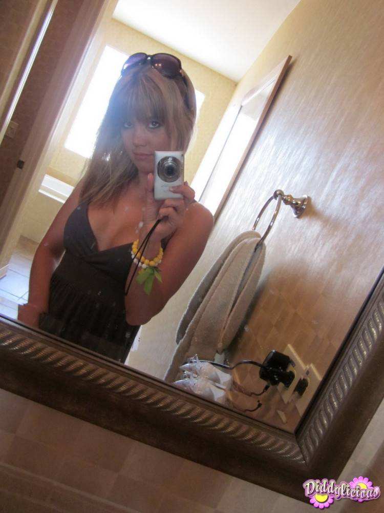 Cute amateur teen girl teasing in mirror - #13