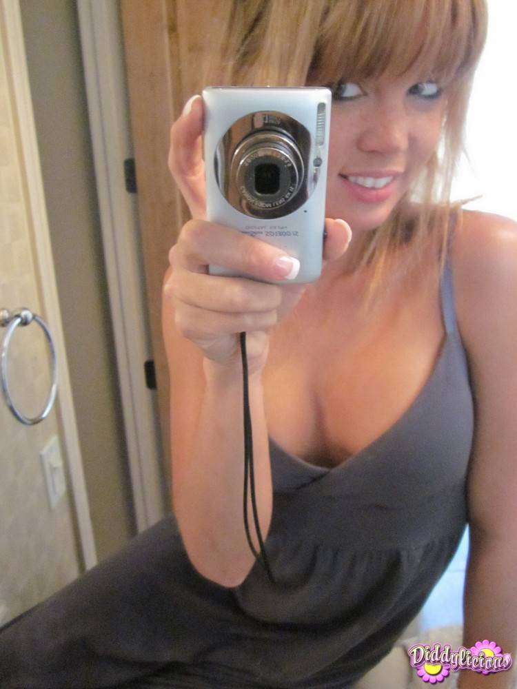 Cute amateur teen girl teasing in mirror - #15