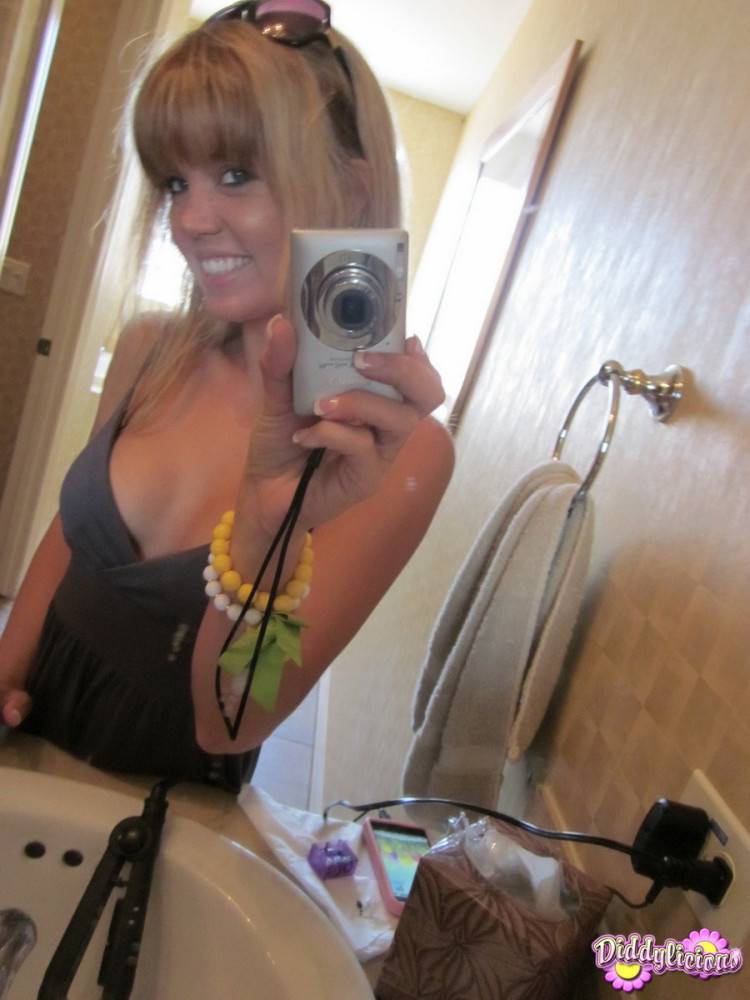 Cute amateur teen girl teasing in mirror - #12