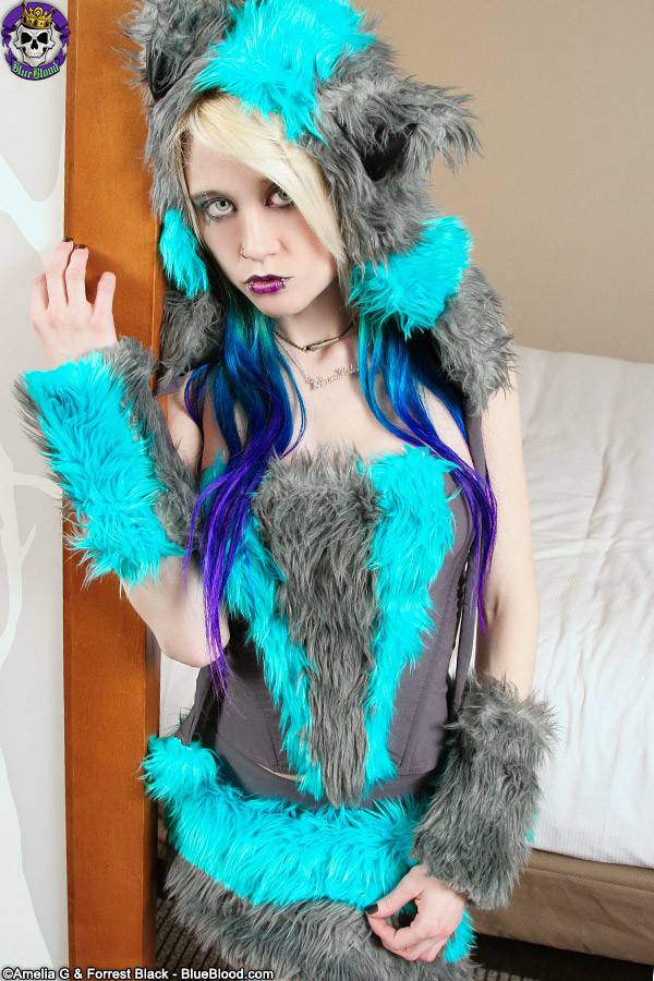 Adorable petite raver kitty girl in fun fur - #2