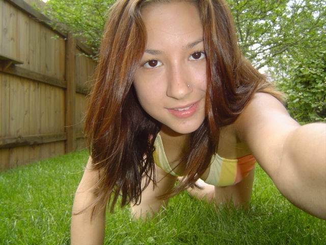 Naturally busty asian teen in bikini outside - #4