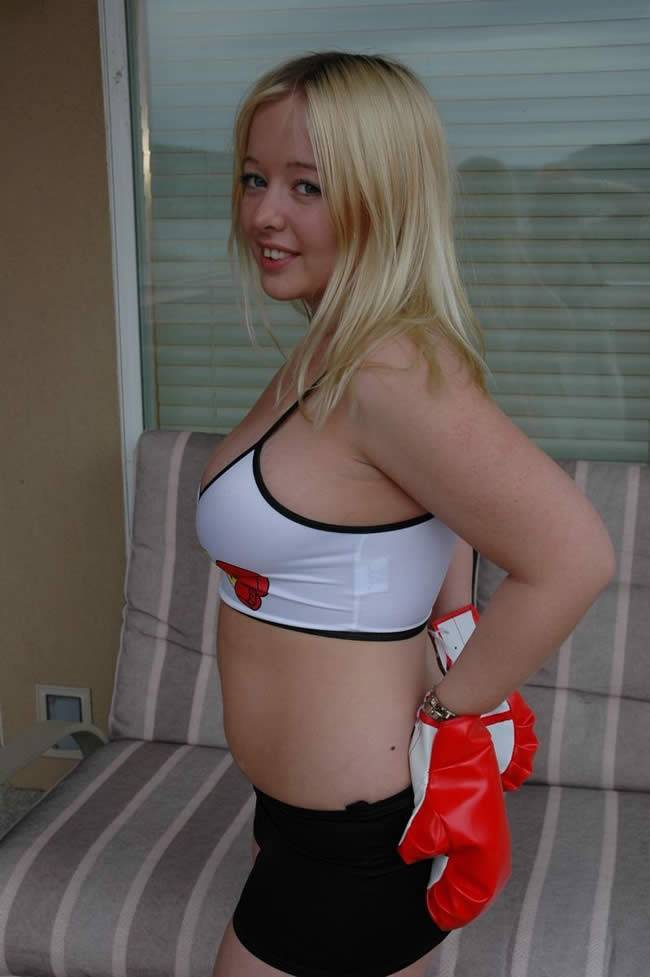 Curvy blonde amateur in tight boxer shorts stripping - #2